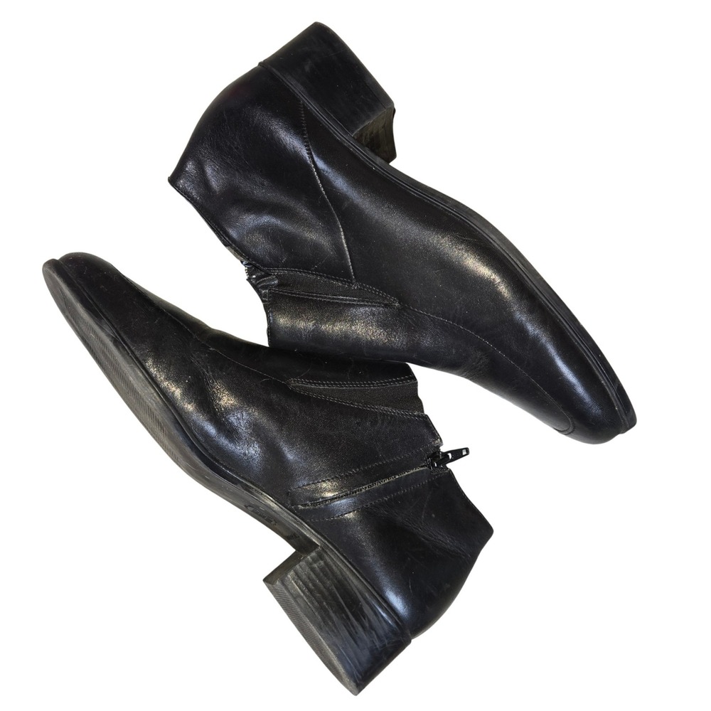 Duck Head Black Leather Ankle Boots Side Zip Block Heel‎ Square Toe Women 8M